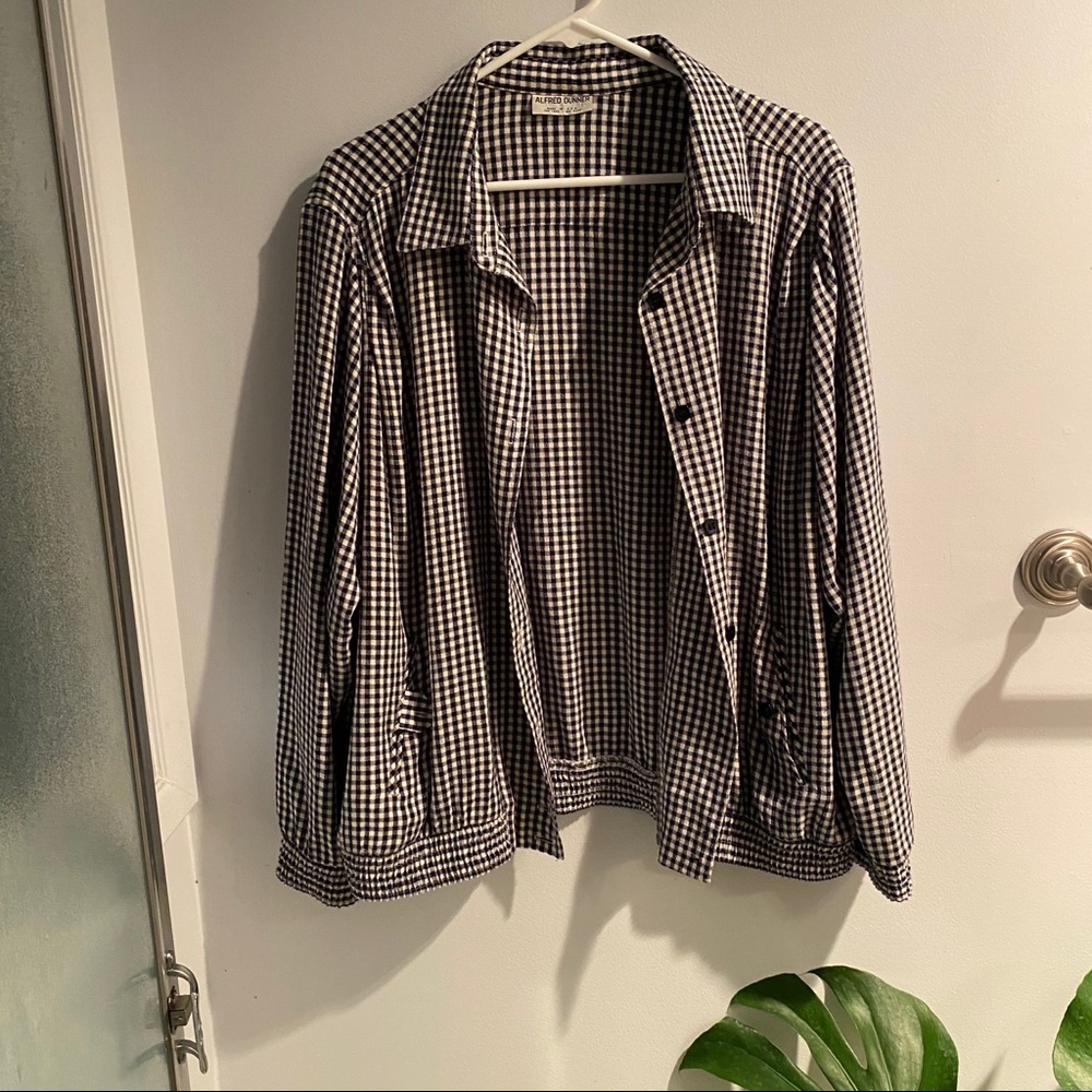 Blue and White Gingham Button-up Jacket